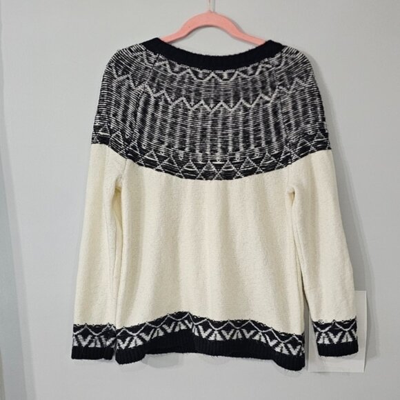 Talbots Fair Isle Sweater Lp Black White Fuzzy Nordick Ski Soft Wool Blend - Picture 1 of 11